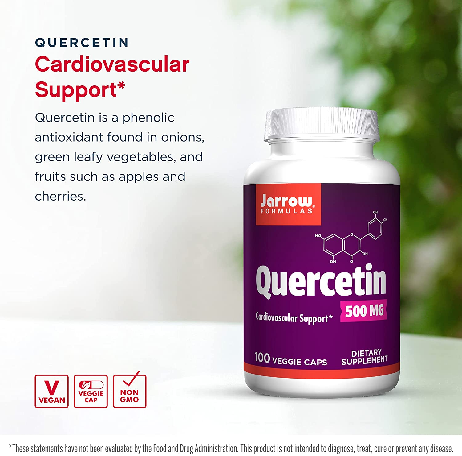 Quercetin 500 Mg, Supports Antioxidant Status, Cardiovascular & Immune Health, 100 Count