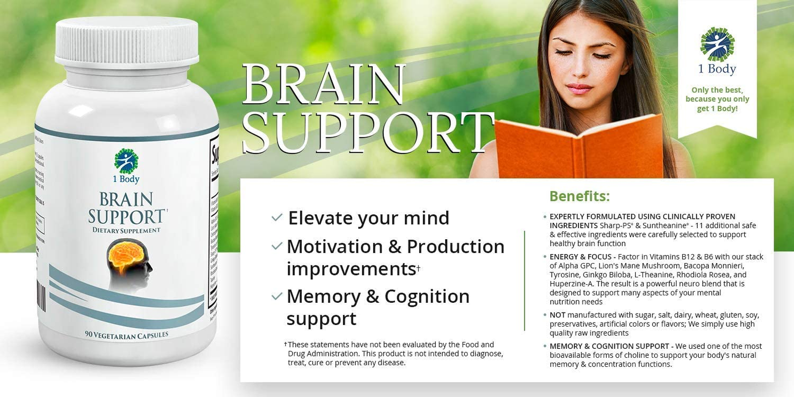 Brain Support Focus Supplement Pills - Support Healthy Brain Function with Nootropics, Improve Memory and Boost Focus - Alpha GPC, Lions Mane Extract, Bacopa Monnieri