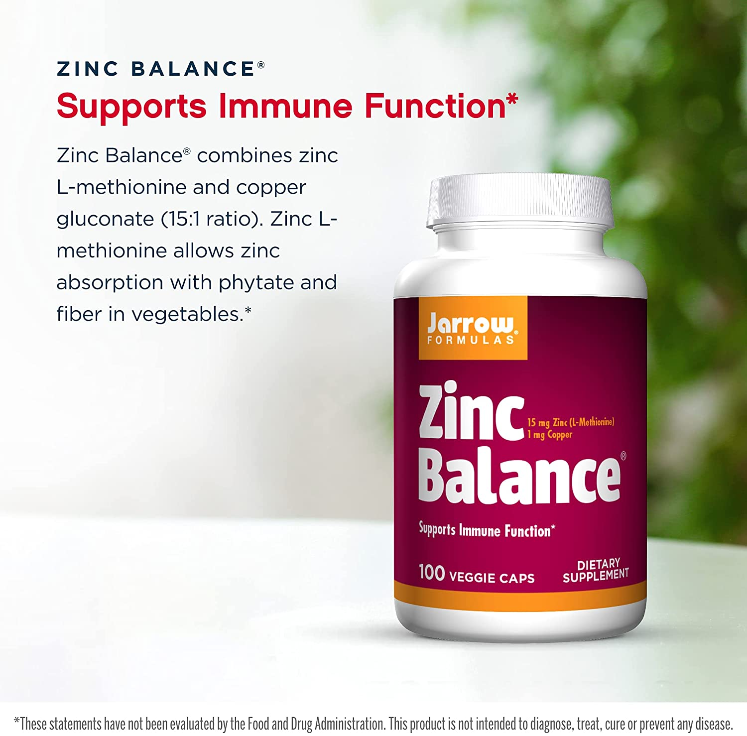 Zinc Balance 15 Mg, Immune Support, Includes Copper, White, 100 Count