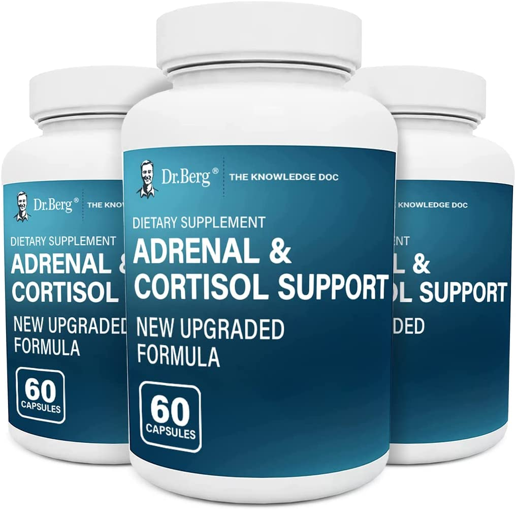 Dr. Berg’S Adrenal & Cortisol Support New Formula - Adrenal Support Supplements - Mood, Focus, Relaxation and Stress Support - Adrenal Fatigue Supplements W/ Ashwagandha Extracts - 60 Capsules 3 Pack