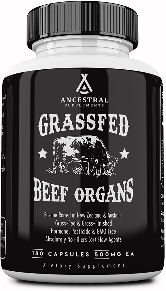 Grass Fed Beef Organs (Desiccated) — Liver, Heart, Kidney, Pancreas, Spleen (180 Capsules)