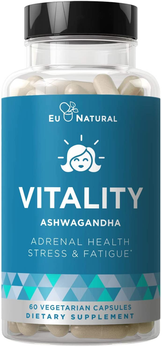 Vitality Adrenal Support, Cortisol Manager, Fatigue Fighter – Healthy Cortisol, Focused Energy – Ashwagandha, Magnesium, L-Tyrosine – 60 Vegetarian Soft Capsules