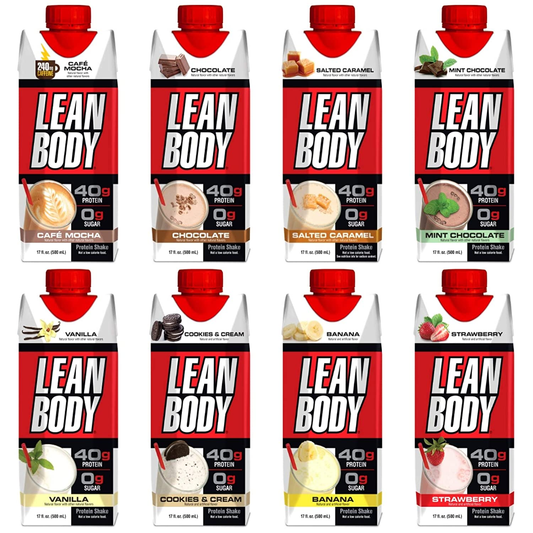 Lean Body Ready to Drink Protein Shake, Convenient On-The-Go Meal Replacement Shake, 8 Flavor Variety Sampler Pack,17 Fl Oz