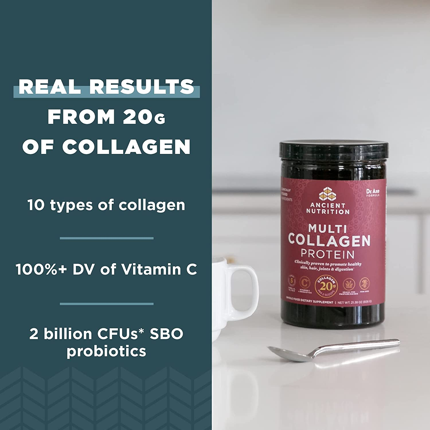 Collagen Powder Protein with Probiotics by , Unflavored Multi Collagen Protein with Vitamin C, 45 Servings, Hydrolyzed Collagen Peptides Supports Skin and Nails, Gut Health, 16Oz