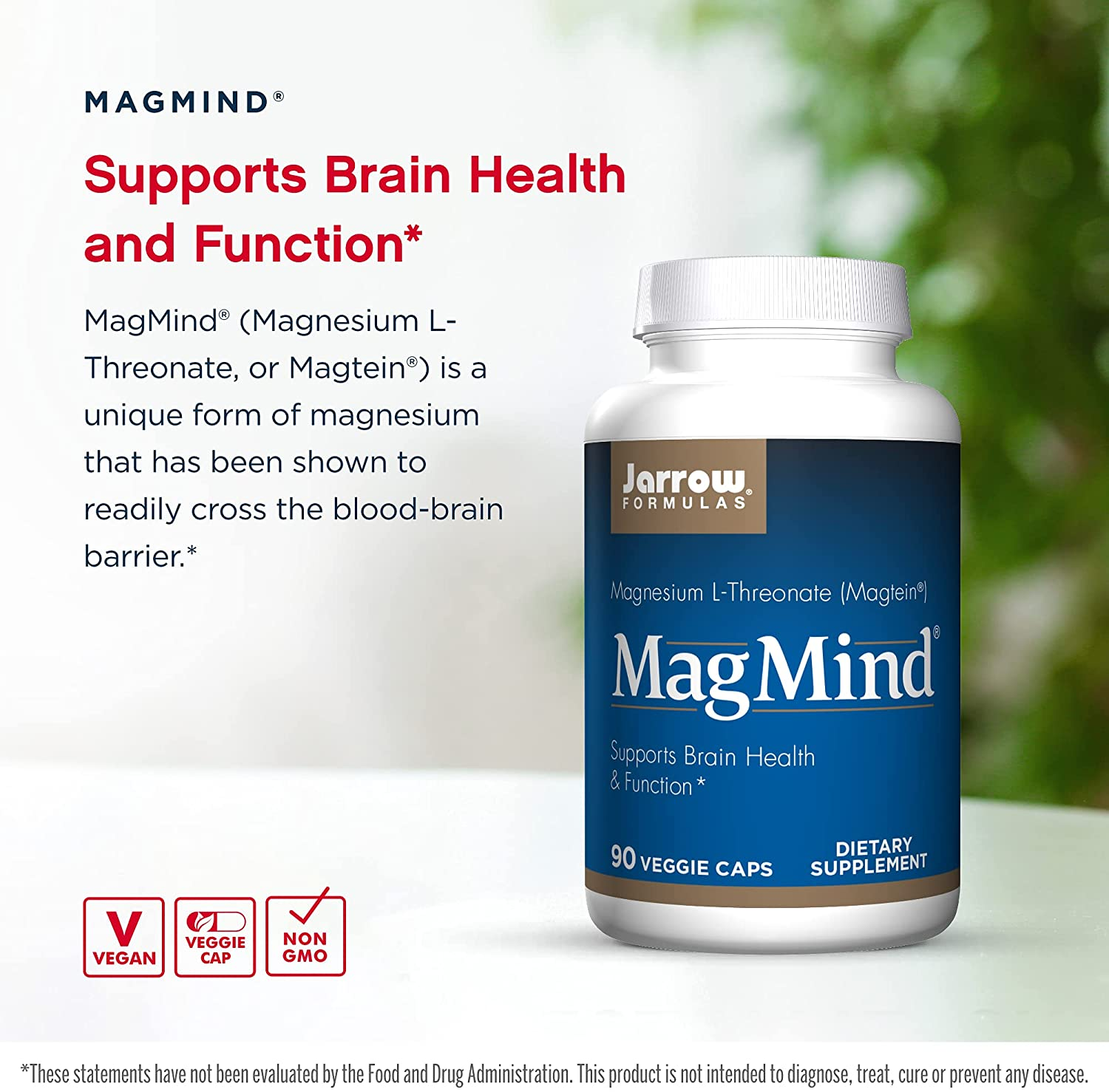 Magmind - 90 Capsules - Includes Magnesium L-Threonate (Magtein) - Supports Brain Health & Function - 30 Servings