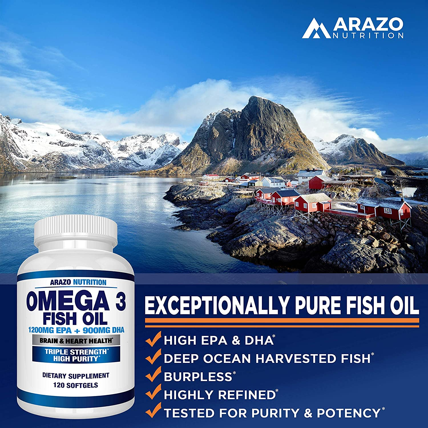 Omega 3 Fish Oil 4,080Mg - High EPA 1200Mg + DHA 900Mg Triple Strength Burpless Softgels -  (120 Soft Gels)