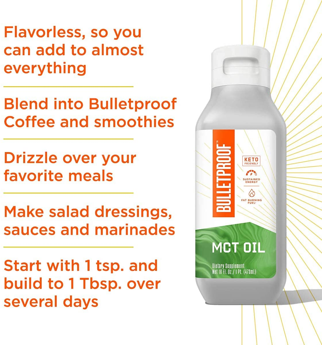 XCT MCT Oil Made with C10 and C8 MCT Oil, Flavorless, 14G Mcts, 16 Fl Oz  Keto Supplement for Sustained Energy, Appetite Control, Mental & Physical Energy, Non-Gmo, Vegan & Cruelty Free