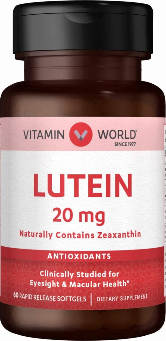 Lutein 20Mg 60 Softgels, Zeaxanthin, Eye, Antioxidant, Macular Health, Vision Support, Rapid-Release, Gluten Free