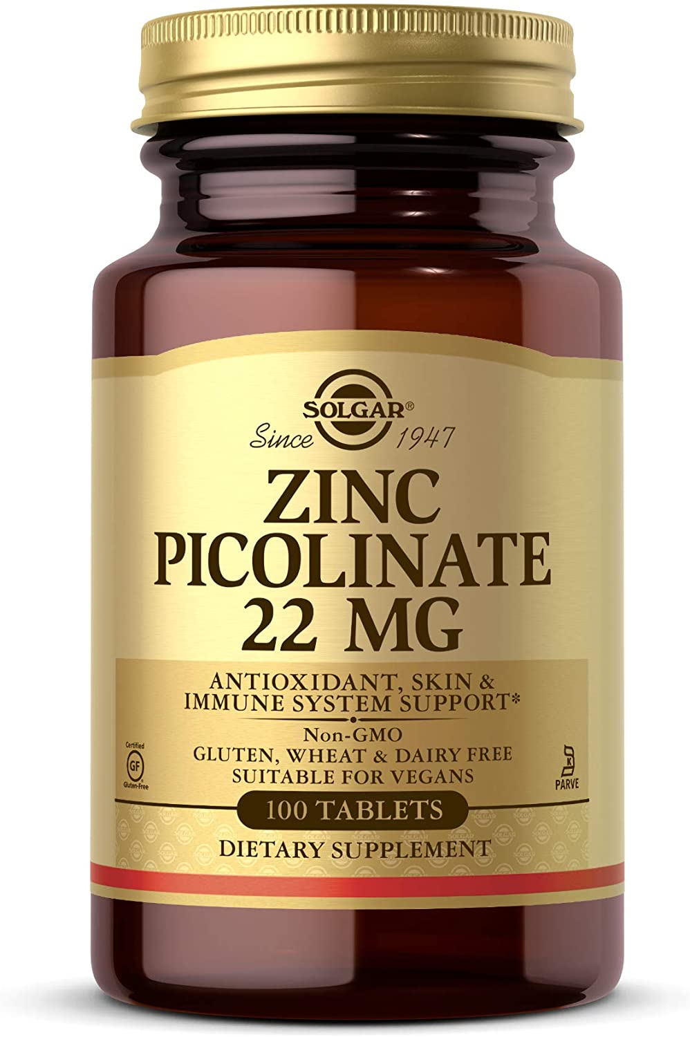 Zinc Picolinate 22 Mg, 100 Tablets - Promotes Healthy Skin - Supports Immune System, Normal Taste & Vision - Antioxidant - Non GMO, Vegan, Gluten Free, Dairy Free, Kosher - 100 Servings