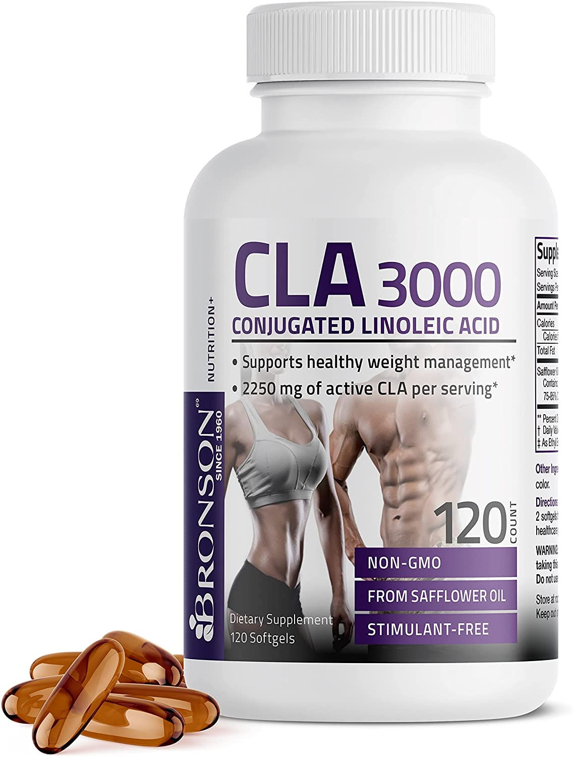 CLA 3000 Extra High Potency Supports Healthy Weight Management Lean Muscle Mass Non-Stimulating Conjugated Linoleic Acid 120 Softgels