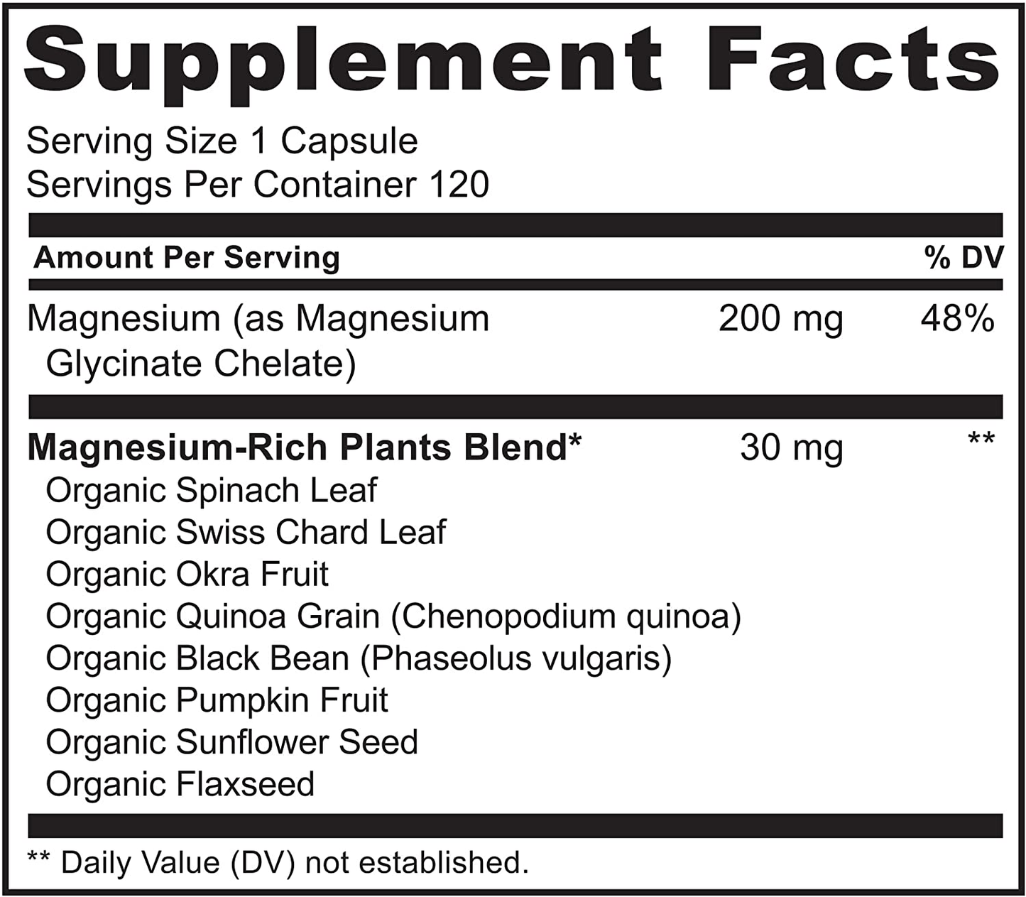 Magnesium Glycinate Supplement - 200 Mg Glycinate Chelate with Organic Vegetables to Support Sleep, Calm, Muscle Cramp & Stress Relief – Gluten Free, Non GMO - 120 Capsules