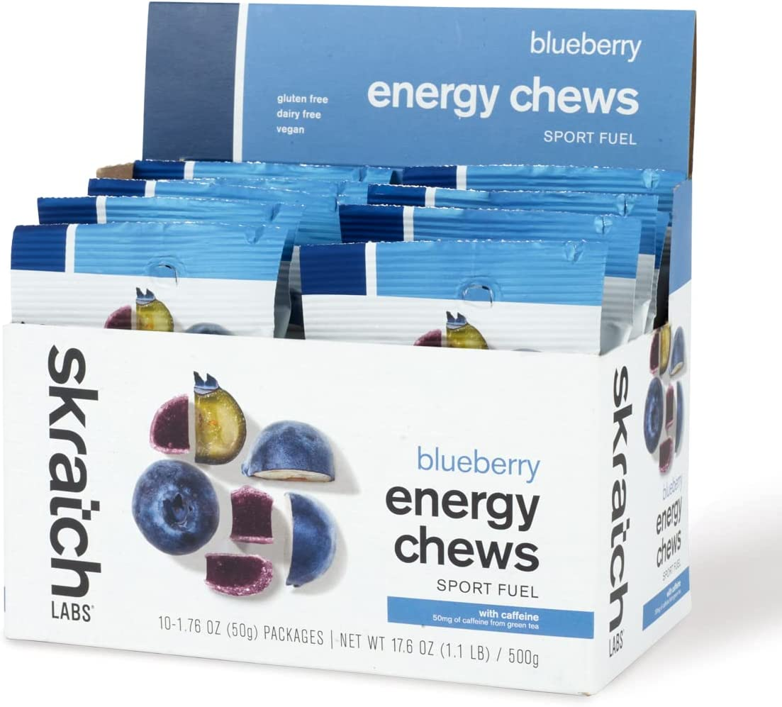 Energy Chews Sport Fuel, Blueberry with Caffeine (10 Pack) - Energy Chews for Exercise, Endurance and Performance - Gluten Free, Dairy Free, Vegan