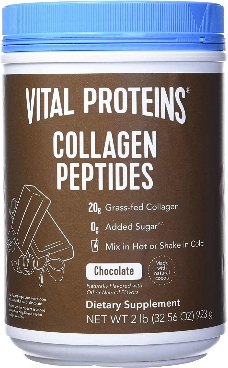 Collagen Peptides, Pasture Raised, Grass Fed, Paleo Friendly, Gluten / Zero Sugar Dairy Free, Chocolate, 32.56 Oz