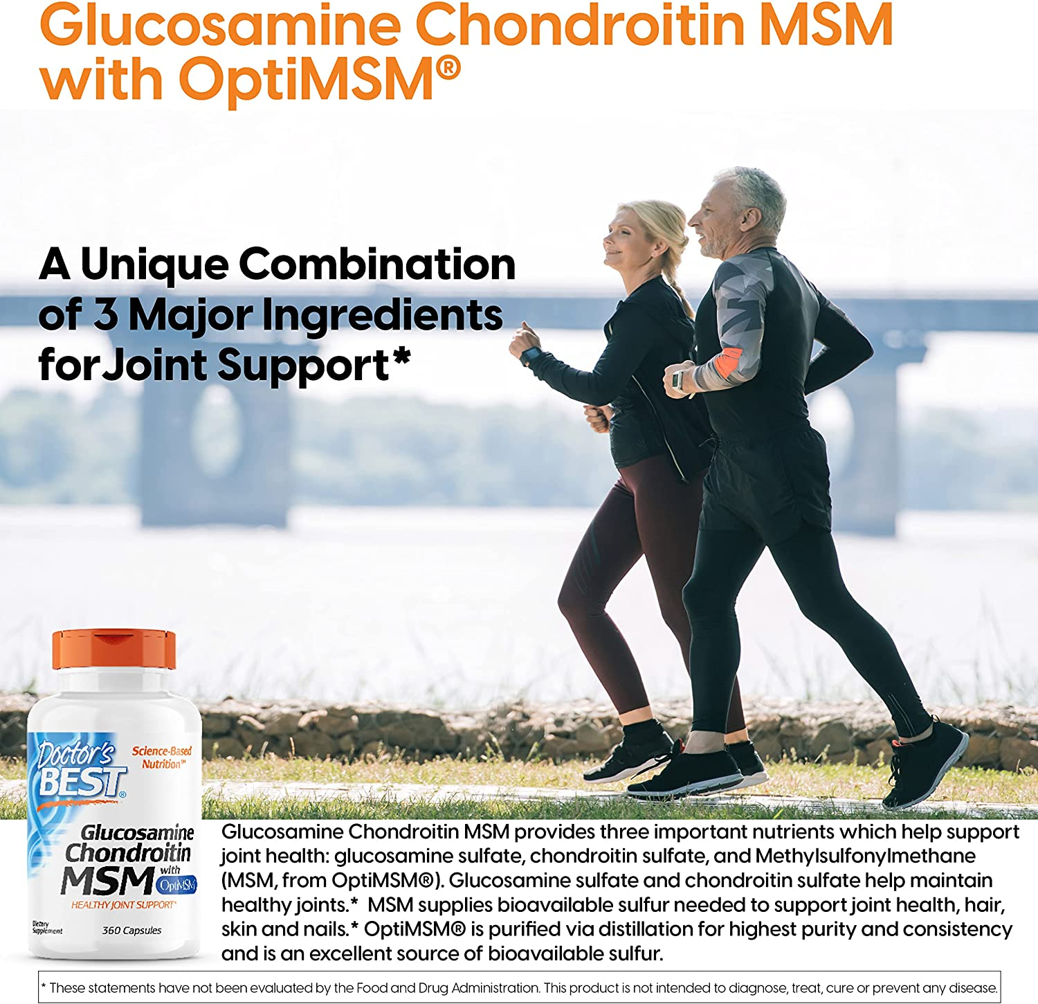 Glucosamine Chondroitin MSM with Optimsm, Supports Healthy Joint Structure, Function, & Comfort, Non-Gmo, Gluten Free, Soy Free, 360 Count