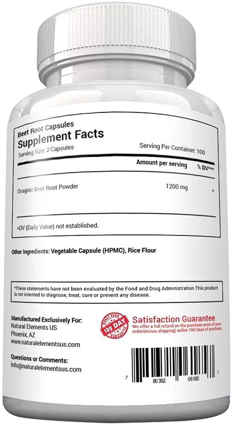 Beet Root Capsules - 1200Mg per Serving - 200 Beet Root Powder Capsules - Beetroot Powder Supports Blood Pressure, Athletic Performance, Digestive, Immune System (Pure, Non-Gmo & Gluten Free)