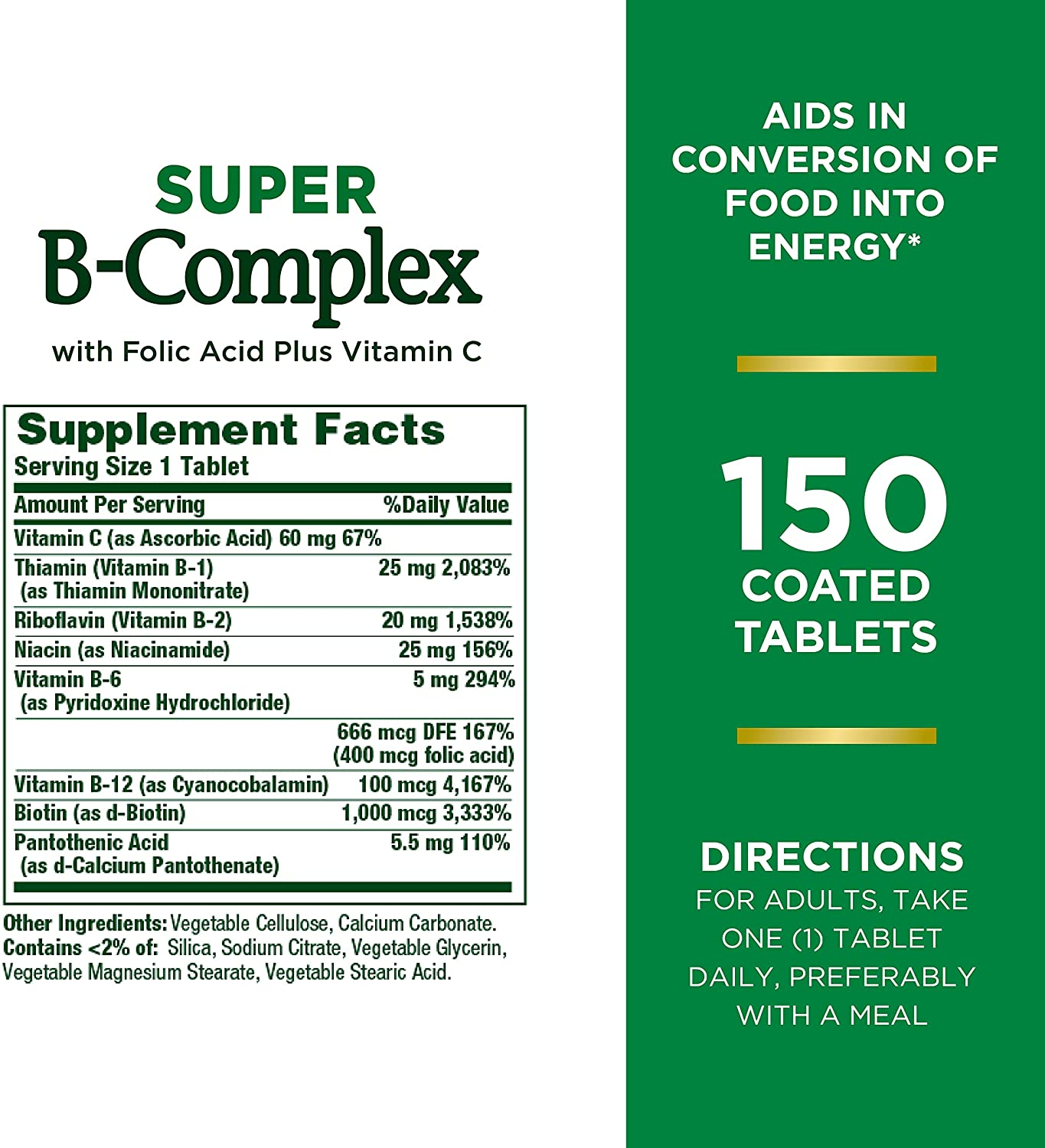 Nature’S Bounty Super B Complex with Vitamin C & Folic Acid, Immune & Energy Support, 150 Tablets