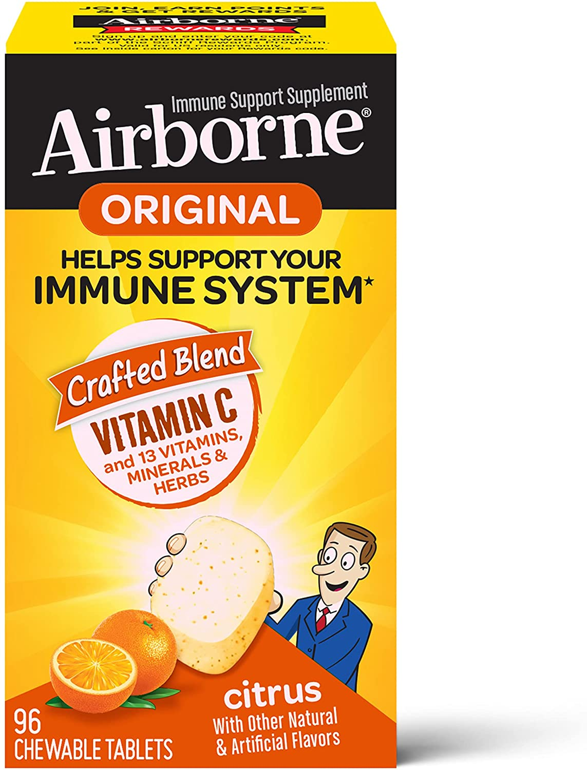 1000Mg Vitamin C Chewable Tablets with Zinc, Immune Support Supplement with Powerful Antioxidants Vitamins a C & E - (96 Count Bottle), Citrus Flavor, Gluten-Free