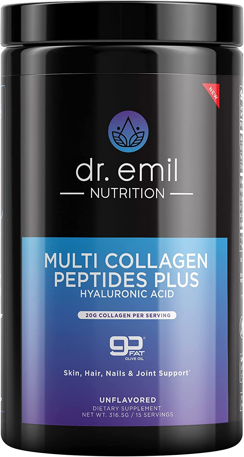 Multi Collagen Peptides Powder - 20G of Unflavored Hydrolyzed Collagen Protein Powder with Hyaluronic Acid for Hair, Skin, Nails and Joints - 30 Servings