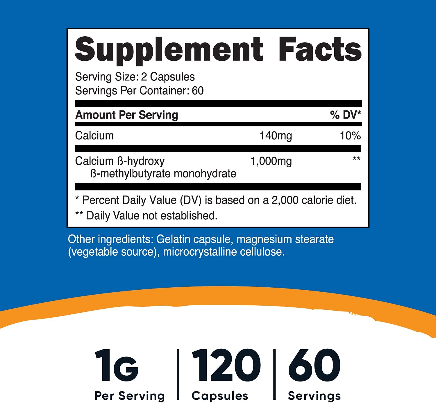 HMB (Beta-Hydroxy Beta-Methylbutyrate) 1000Mg (120 Capsules) - 500Mg per Capsule, 60 Servings - Gluten Free and Non-Gmo