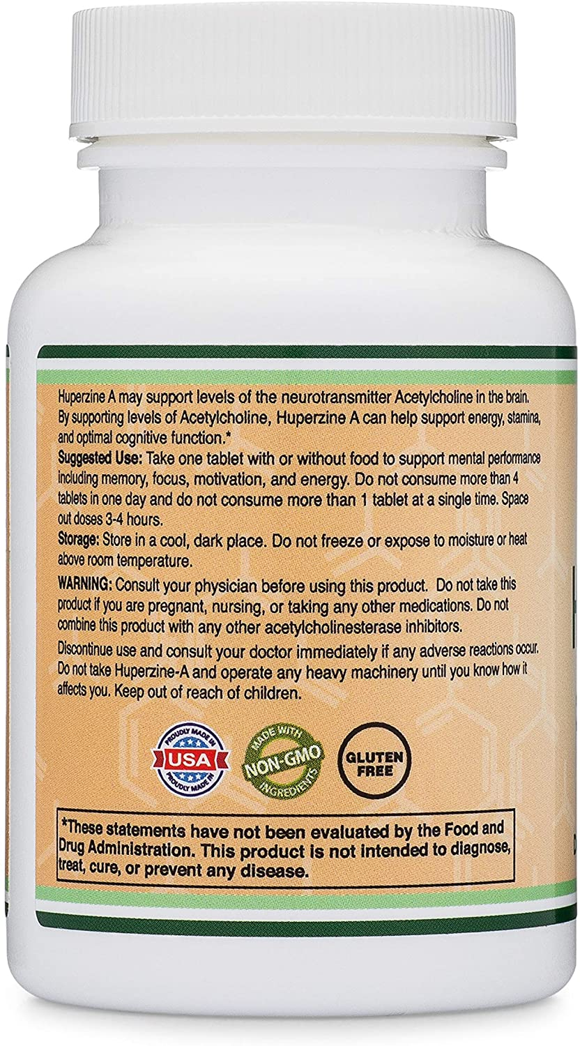 Huperzine a 200Mcg (Third Party Tested) Manufactured in the USA, 120 Tablets, Nootropics Brain Supplement to Promote Acetylcholine, Support Memory and Focus by