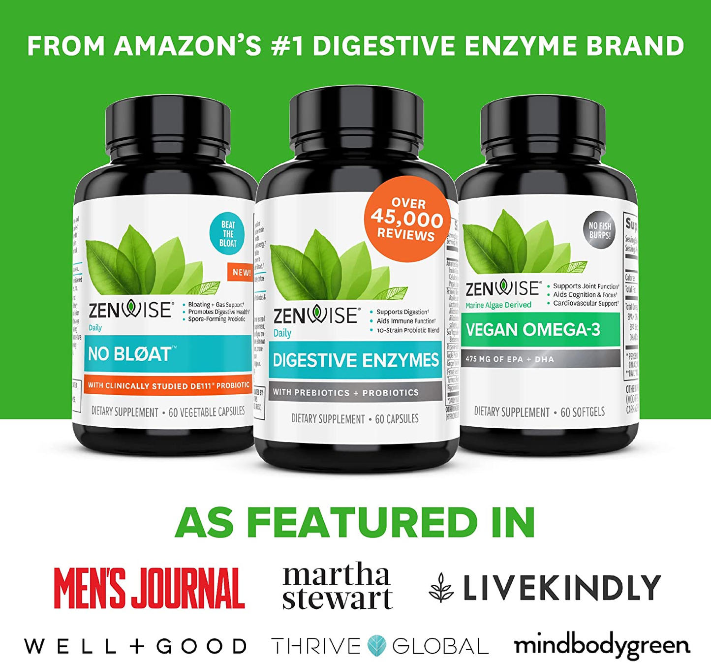 Zenwise No Bloat Supplement with Probiotics, Turmeric, and Digestive Enzymes - Bloating and Gas Relief - Ginger, Dandelion, and Cinnamon to Improve Digestion for Women & Men - Vegan Formula - 60 Count