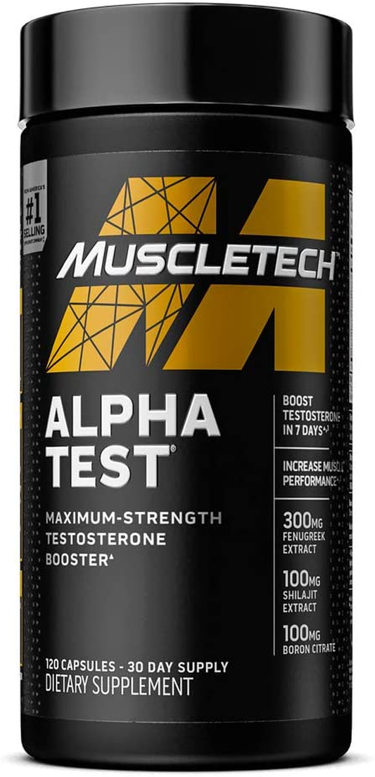 Testosterone Booster for Men | Muscletech Alphatest | Tribulus Terrestris & Boron Supplement | Max-Strength ATP & Test Booster | Daily Workout Supplements for Men, 120 Pills (Package May Vary)