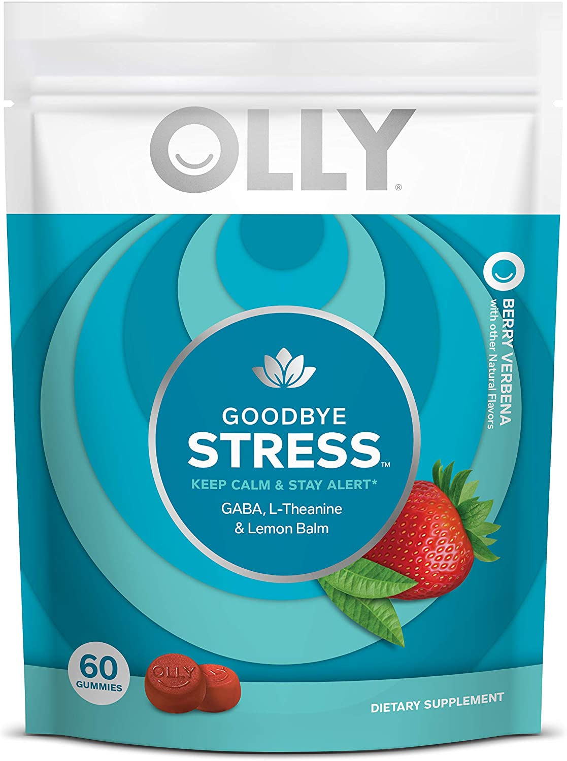 Goodbye Stress Gummy, GABA, L-Theanine, Lemon Balm, Stress Relief Supplement, Berry - 60 Count