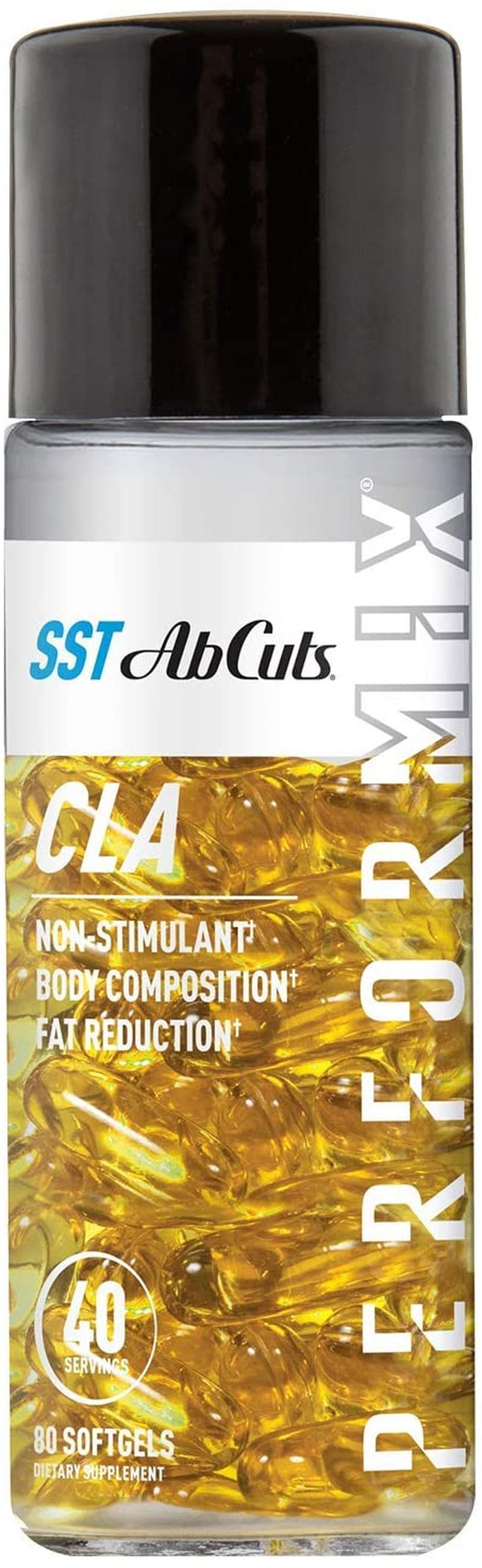 SST Ab Cuts CLA - 80 Soft Gels - for Men & Women, Non-Stimulant - Contains CLA, Omega 3, Flaxseed Oil and Vitamin E - Easy-To-Swallow