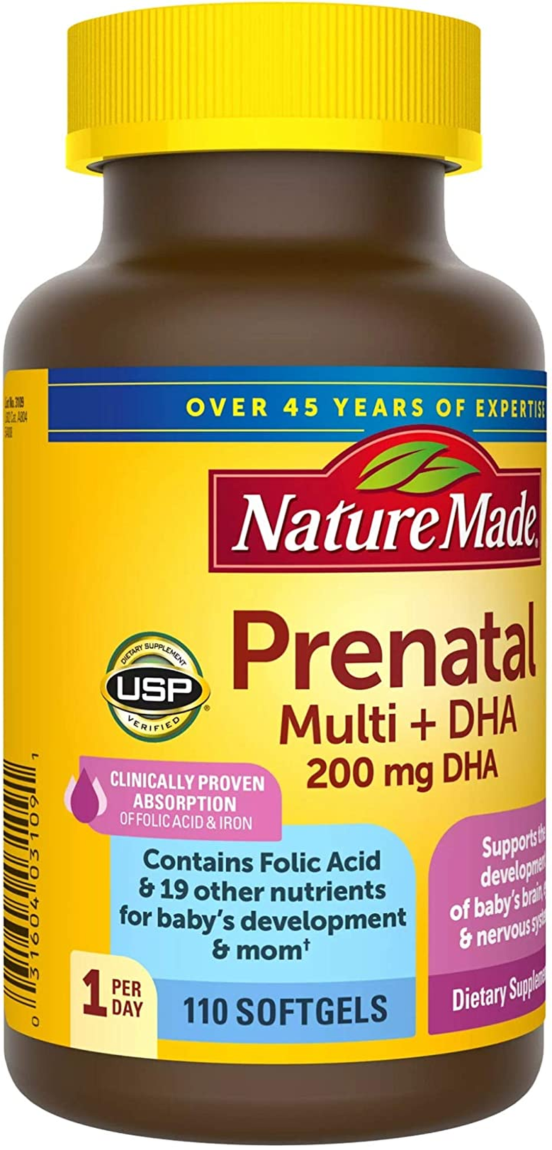 Prenatal with Folic Acid + DHA, Dietary Supplement for Daily Nutritional Support, 110 Softgels, 110 Day Supply