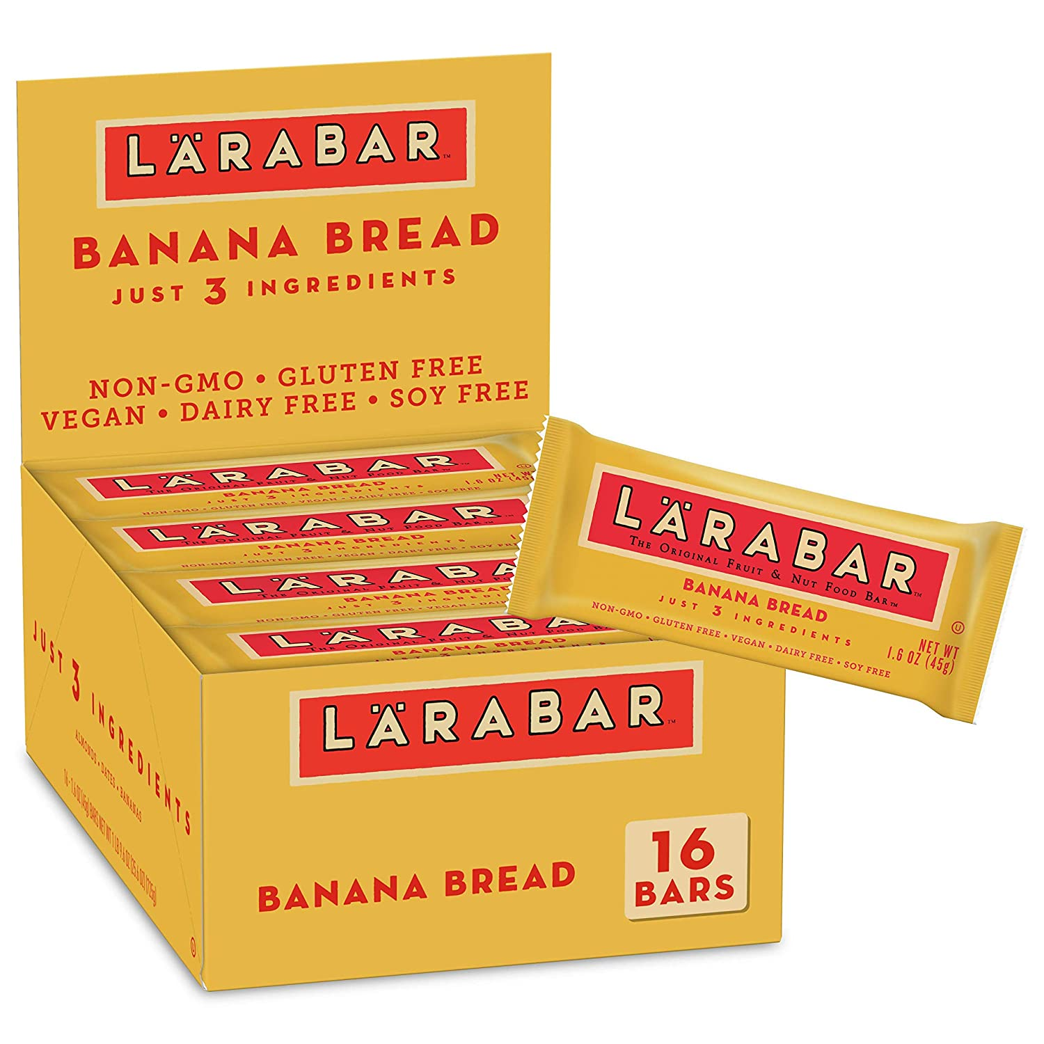 Larabar Banana Bread, Gluten Free Vegan Fruit & Nut Bar, 1.6 Oz Bars, 16 Ct