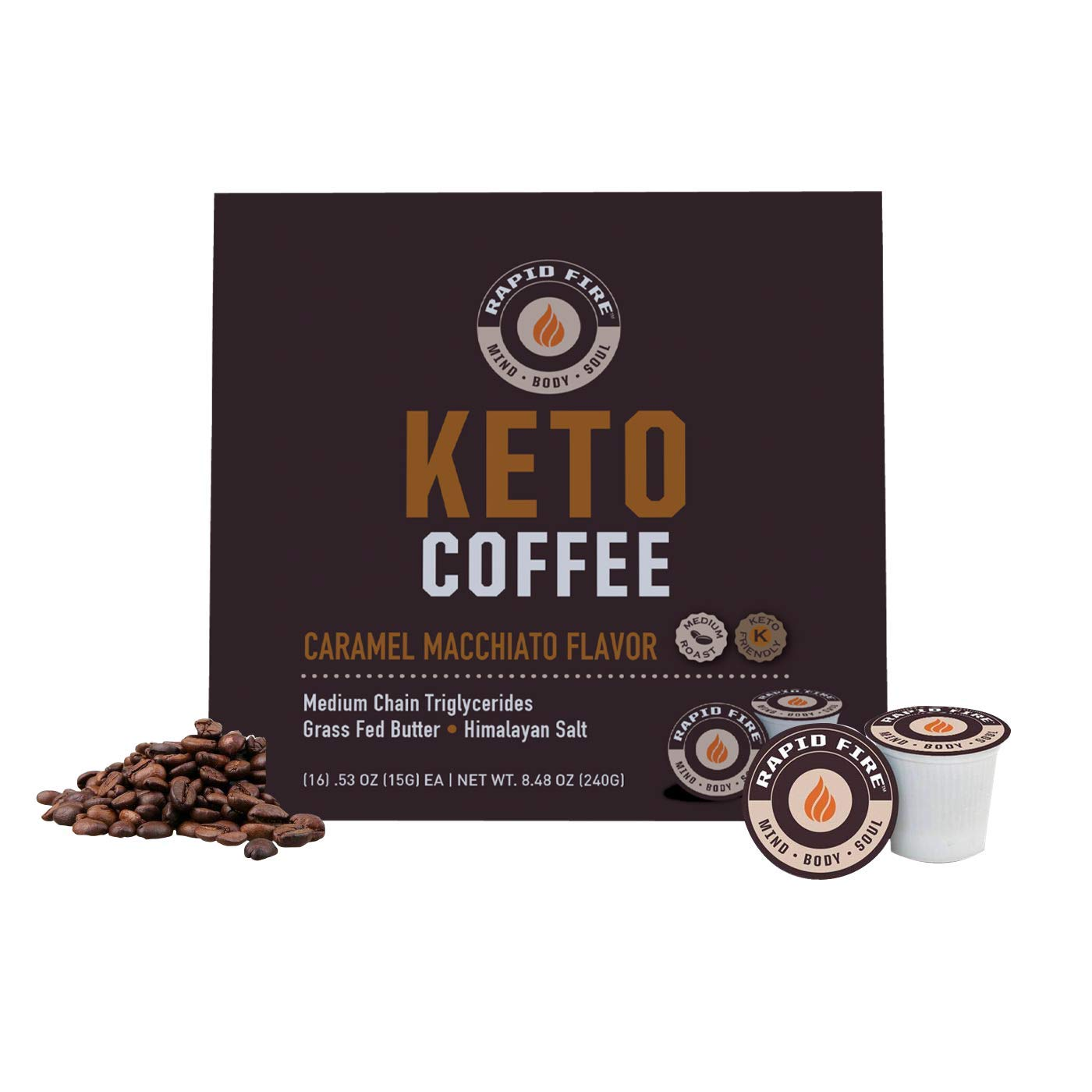 Caramel Macchiato Ketogenic High Performance Keto Coffee Pods, Supports Energy & Metabolism, Weight Loss Diet, Single Serve K Cup, Brown, 16 Count