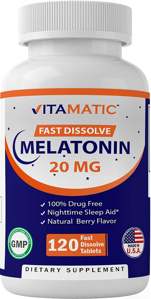 Melatonin 20Mg Tablets | Vegetarian, Non-Gmo, Gluten Free | HIGH Potency 20 MG | Natural Berry Flavor |