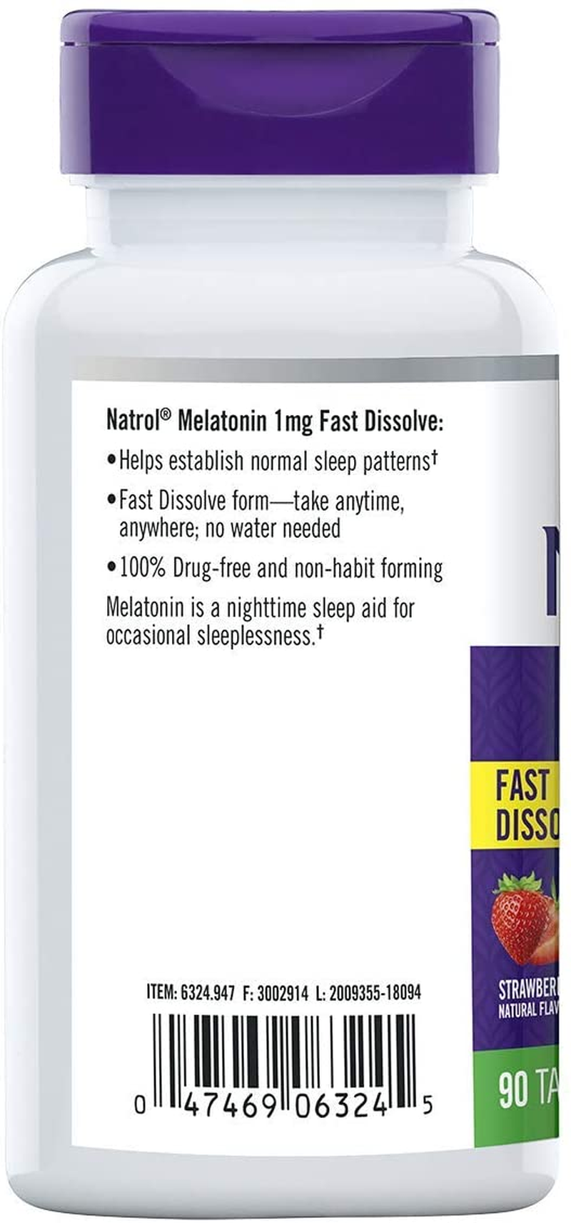 Melatonin Fast Dissolve Tablets, Helps You Fall Asleep Faster, Stay Asleep Longer, Easy to Take, Dissolves in Mouth, Strengthen Immune System, Maximum Strength, Strawberry Flavor, 1Mg, 90 Count