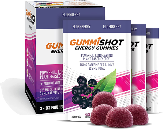 Energy Gummies, 225 Mg of Plant-Based Caffeine Chews per Pouch, Long Lasting Energy Boosters, Elderberry (3-Pack)