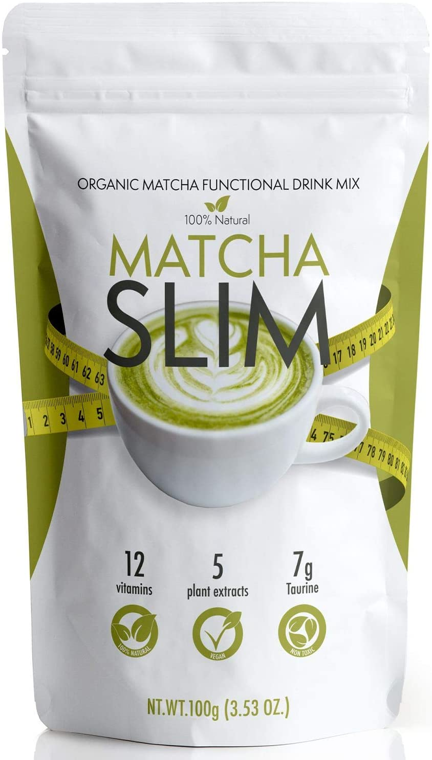 Matcha Slim - Energy Drink Mix Powder Supplement with Taurine & Spirulina 3.53Oz – Natural, Sugar Free, Vitamin Rich Green Tea Diet for Women, Men