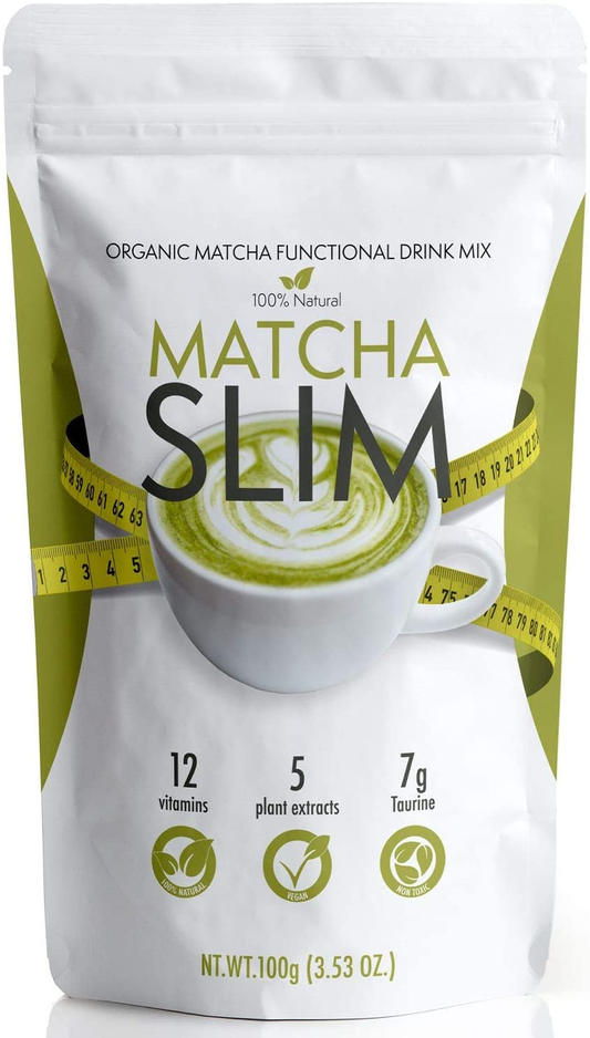 Matcha Slim - Energy Drink Mix Powder Supplement with Taurine & Spirulina 3.53Oz – Natural, Sugar Free, Vitamin Rich Green Tea Diet for Women, Men