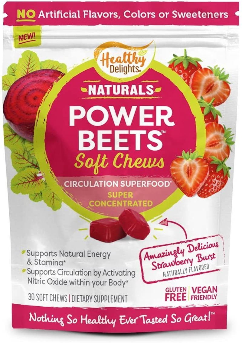 Healthy Delights Naturals Power Beets Soft Chews, Delicious Strawberry Burst, Concentrated Superfood Supplement, Supports Circulation, Natural Energy & Stamina, 30 Count