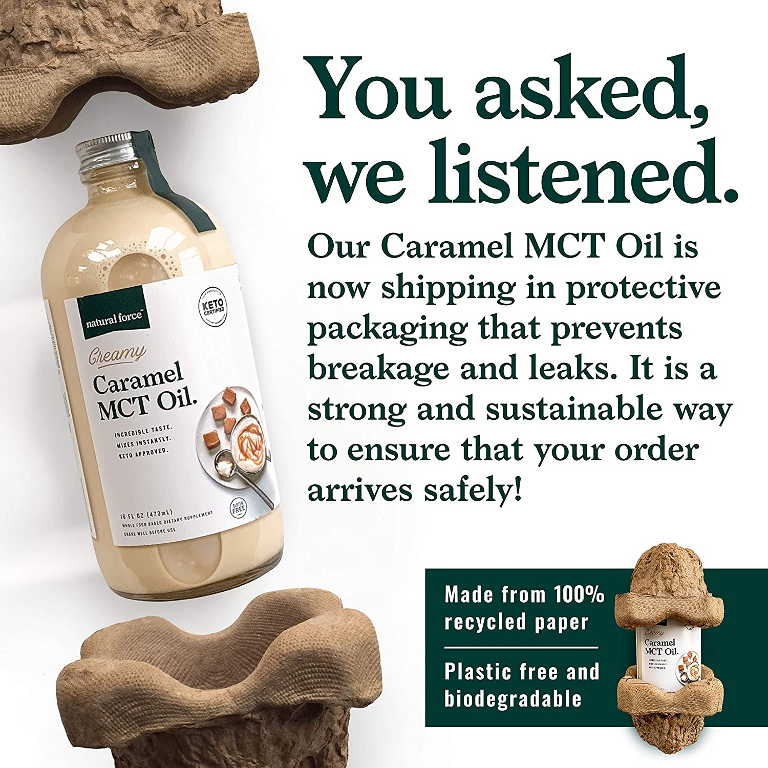 Creamy Caramel MCT Oil – Non Dairy, Keto Certified, Emulsified Mcts for Low-Carb, Ketogenic Coffee, Smoothies, & Shakes - Mixes Instantly + No Blending Required – 16 Oz Glass Bottle