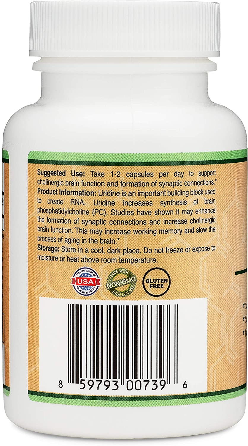 Uridine Monophosphate - Third Party Tested (Choline Enhancer, Beginner Nootropic) 300Mg, Manufactured in USA by  (60 Capsules)