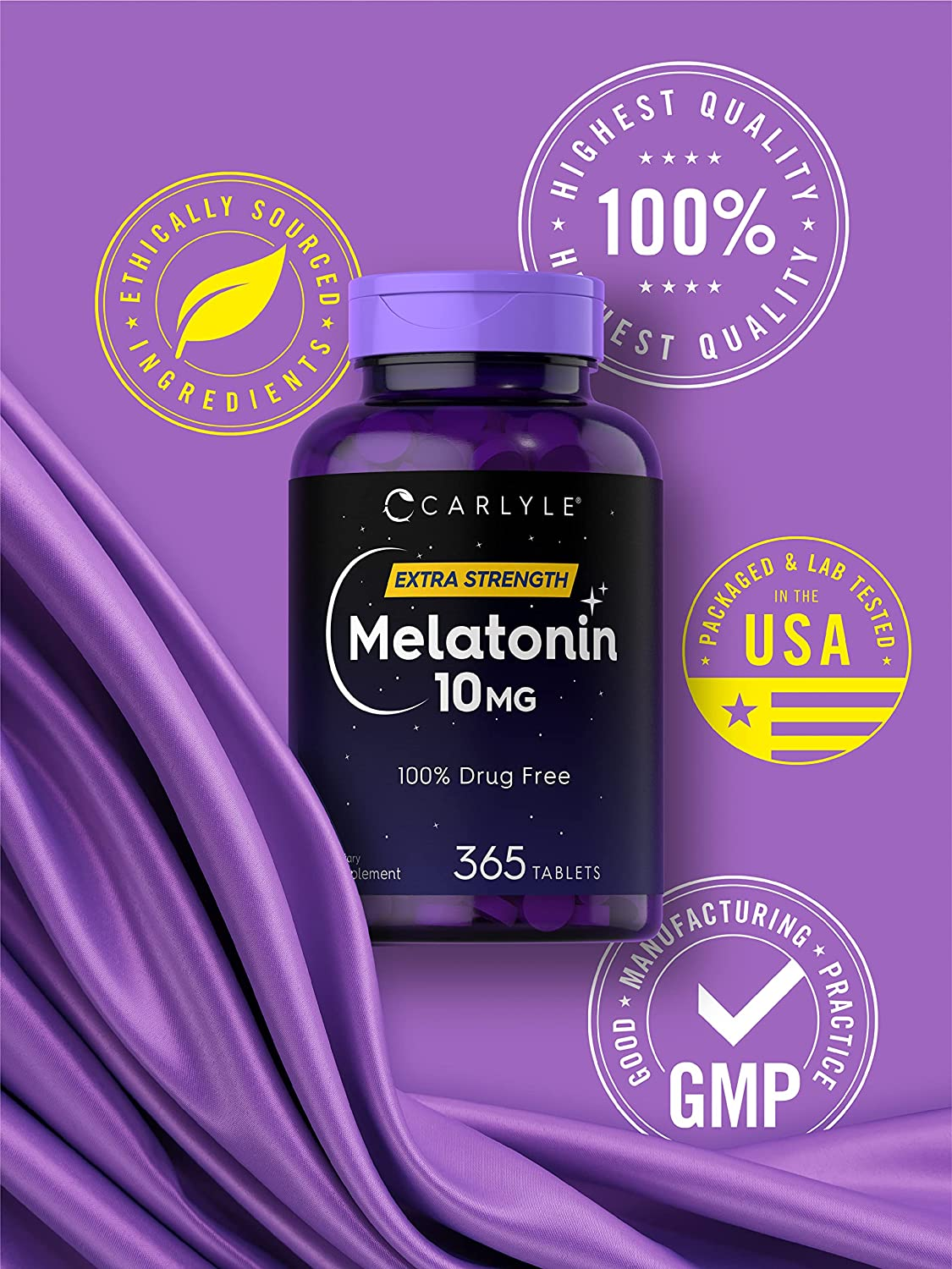 Melatonin 10Mg | 365 Tablets | Drug Free Aid for Adults | Vegetarian, Non-Gmo, Gluten Free Supplement | by