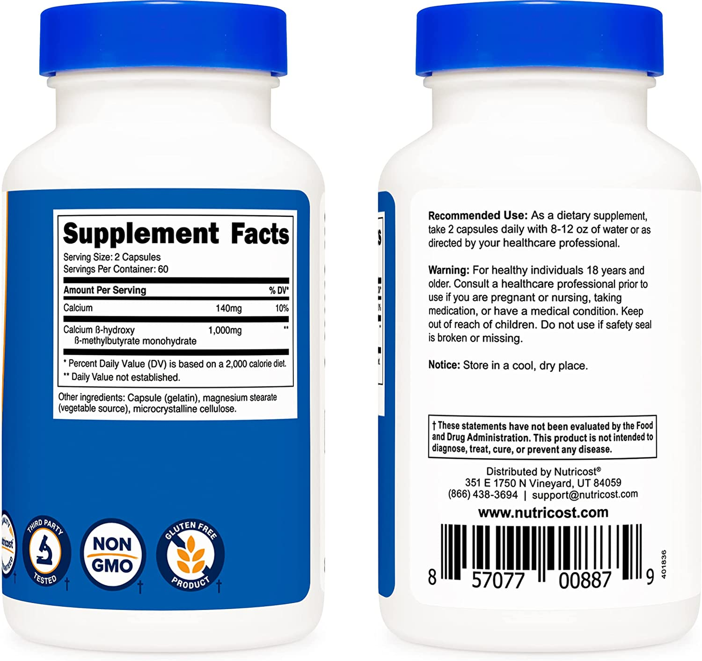 HMB (Beta-Hydroxy Beta-Methylbutyrate) 1000Mg (120 Capsules) - 500Mg per Capsule, 60 Servings - Gluten Free and Non-Gmo