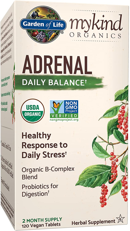 Mykind Organics Adrenal Daily Balance 120 Tablets-Healthy Stress Response-Adaptogenic Herbs Ashwagandha, Holy Basil, B-Complex, Probiotics, Organic Non-Gmo Vegan Gluten Free Supplement