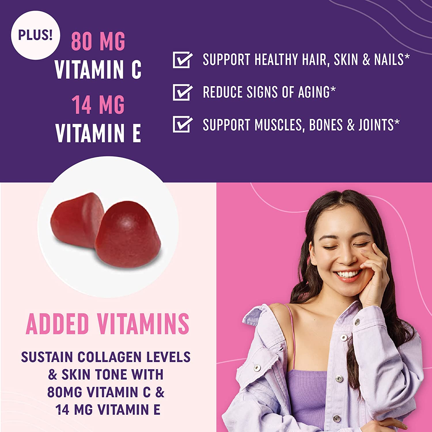 Hydrolyzed Collagen Gummies with Biotin Zinc Vitamin C and E | Hair Growth anti Aging Skin Care & Strong Nails | 60 Collagen Supplement Gummies