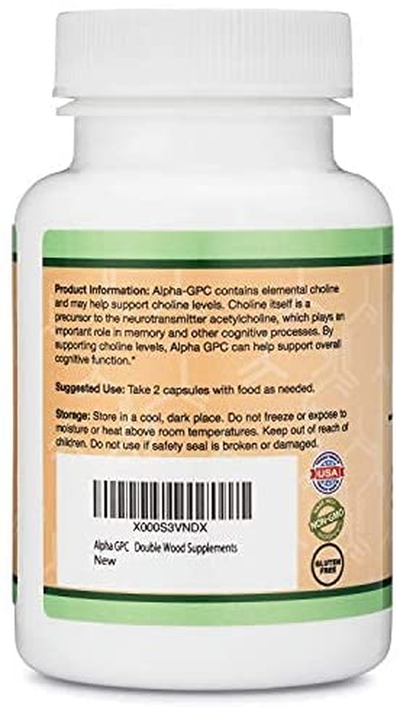 Alpha GPC Choline Capsules - 60 Count, 600Mg Servings – Brain Support Aid That Supports Focus, Memory, Motivation, and Energy - (Made in the USA) Brain Support Supplement by