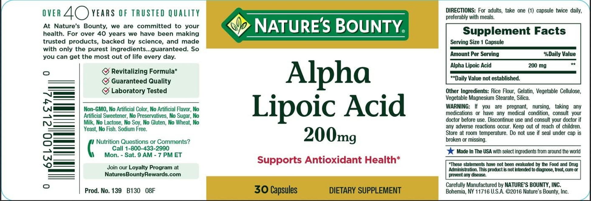 Alpha Lipoic Acid 200 Mg 30 Capsules