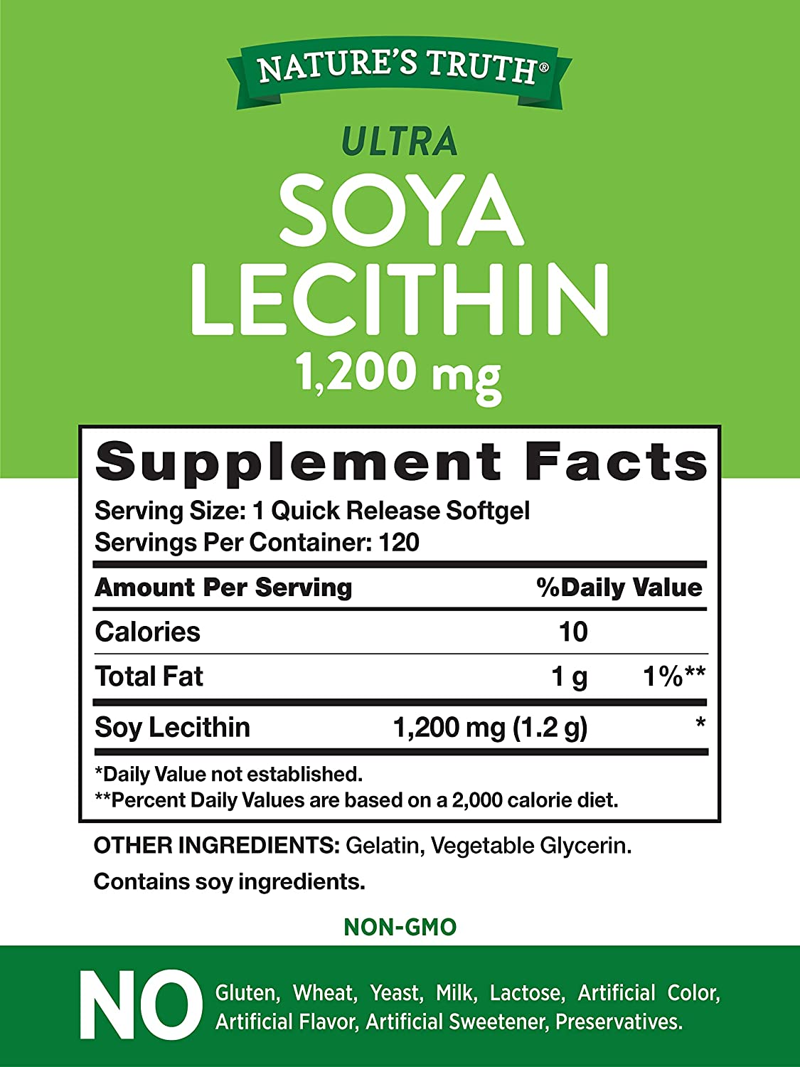 Ultra Soy Lecithin Capsules 1200 Mg | 120 Softgels | Non-Gmo, Gluten Free | by