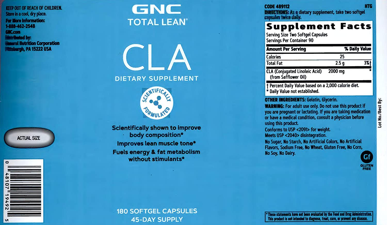 Total Lean CLA | Improve Body Composition & Lean Muscle Tone, Fuels Fat Metabolism & Energy without Stimulants | Gluten Free | 180 Softgels