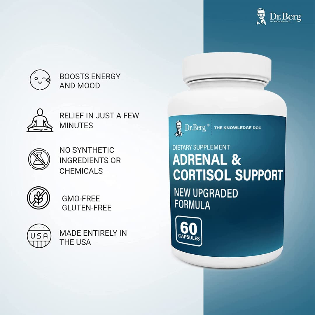 Dr. Berg’S Adrenal & Cortisol Support New Formula - Adrenal Support Supplements - Mood, Focus, Relaxation and Stress Support - Adrenal Fatigue Supplements W/ Ashwagandha Extracts - 60 Capsules 3 Pack