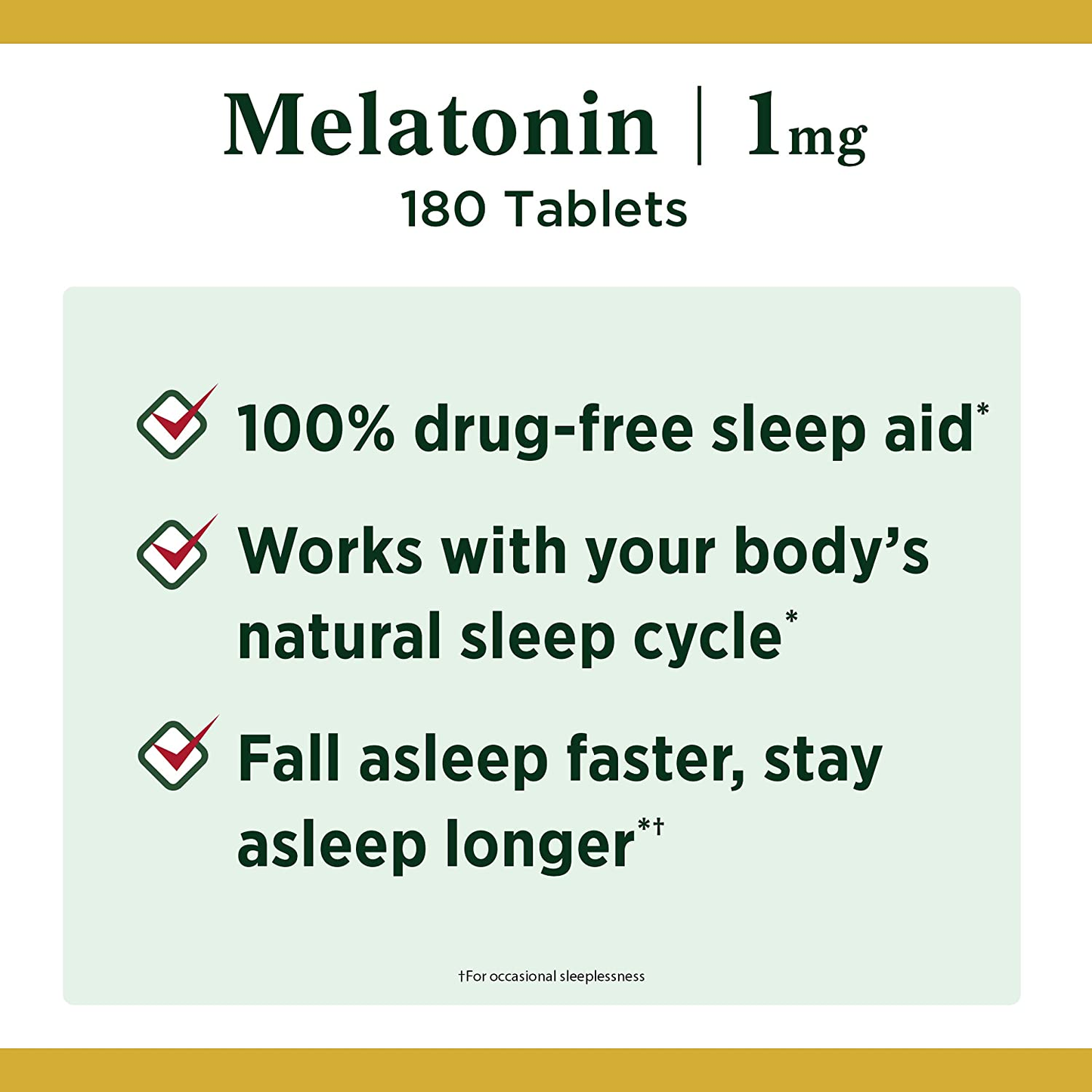 Melatonin 100% Drug Free Sleep Aid, Dietary Supplement, Promotes Relaxation and Sleep Health, 1Mg, 180 Tablets