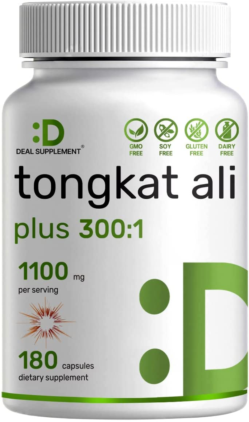 Tongkat Ali Extract 300:1 Enhanced with Horny Goat, 1100Mg per Serving, 180 Capsules, 2-1 Formula, Indonesia Origin Eurycoma Longifolia (Longjack), Max Strength Tongkat Ali for Men